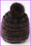 peopleterritory Knitted Mink Fur PomPoms Hats Fur Hat