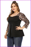 peopleterritory Leopard Print Long Sleeve Plus Size T-Shirt DA4050