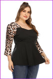 peopleterritory Leopard Print Long Sleeve Plus Size T-Shirt DA4050