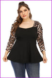 peopleterritory Leopard Print Long Sleeve Plus Size T-Shirt DA4050