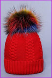 peopleterritory Multi Colored Raccoon Fur And Knited Hat DY1727