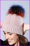 peopleterritory Multi Colored Raccoon Fur Pompom Hat DY1727