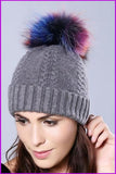 peopleterritory Multi Colored Raccoon Fur Pompom Hat DY1727