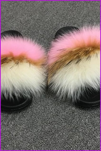 peopleterritory Pink White Fox Full-Pelt Fur Slide DF003