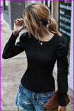 peopleterritory Puff Sleeve Long Sleeve Fitted T-Shirt For Women DB071