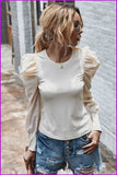 peopleterritory Puff Sleeve Long Sleeve Fitted T-Shirt For Women DB071