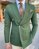 Handsome Dark Green Men Wedding Tuxedos Double Breasted Groom Jacket Suits Party Prom Blazer Clothes Business Wear One Piece