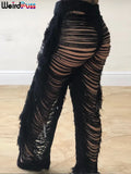 Weird Puss Tassel Chic Women Y2K Pants Hollow Ripped Trend Straight Wide Leg Pants Casual Streetwear Wild Skinny Bottoms 220704