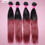 Brazilian Straight Hair Weave Ombre Human Hair Weft Two Tone Color 100 Peruvian Hair Bundles 1B/27 1B/30 1B/99j 1B/Red