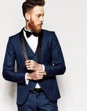 Handsome Navy Blue One Button Shawl Lape Wedding Groom Tuxedos Men Suits Wedding/Prom/Dinner Man Blazer(Jacket+Tie+Vest+Pants) 03