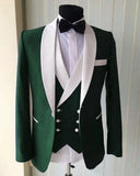 Dark Green Handsome Man Work Busines Suit 3 pieces Men Prom Party Wedding Coat Groom Tuxedos (Jacket+Pants+Vest+Tie) W588