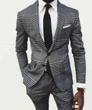 grey mens vintage plaid suits british style slim notch lapel groom party tuxedo wedding tuxedos for men formal prom suit jacketpants