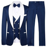 Handsome Navy Blue One Button Shawl Lape Wedding Groom Tuxedos Men Suits Wedding/Prom/Dinner Man Blazer(Jacket+Tie+Vest+Pants) 03