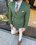 Handsome Dark Green Men Wedding Tuxedos Double Breasted Groom Jacket Suits Party Prom Blazer Clothes Business Wear One Piece