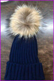 peopleterritory Racoon Fur Pompom Ball Knitted Beanie Hat