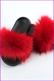 peopleterritory Red Faux Fake Big Fur Slides F152