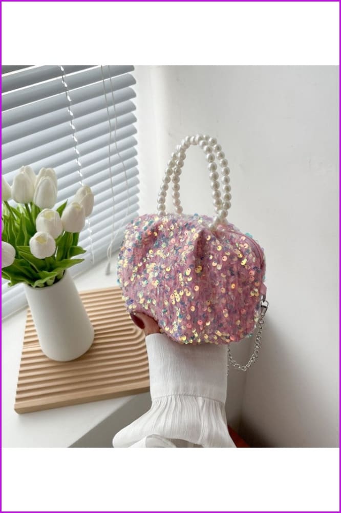 peopleterritory Sequins Faux Pearl Bag For Women FF942