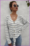 peopleterritory Single-Breasted Tie Wrap Striped Loose T-Shirt DB284