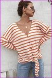 peopleterritory Single-Breasted Tie Wrap Striped Loose T-Shirt DB284