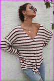 peopleterritory Single-Breasted Tie Wrap Striped Loose T-Shirt DB284