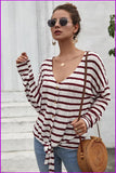 peopleterritory Single-Breasted Tie Wrap Striped Loose T-Shirt DB284