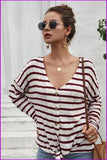 peopleterritory Single-Breasted Tie Wrap Striped Loose T-Shirt DB284