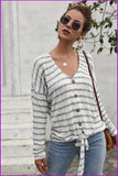 peopleterritory Single-Breasted Tie Wrap Striped Loose T-Shirt DB284