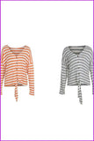 peopleterritory Single-Breasted Tie Wrap Striped Loose T-Shirt DB284