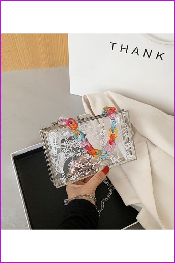 peopleterritory Transparent Graffiti Chain Square Shoulder Bags