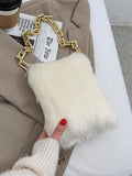 peopleterritory Casual Fluffy White Chain Soft Shoulder Bag