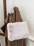 peopleterritory Casual Solid White Fluffy Tote Bag For Women