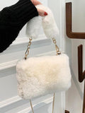 peopleterritory Casual Solid White Fluffy Tote Bag For Women