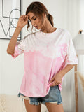 peopleterritory Casual Tie Dye Contrast Color T-Shirt For Women