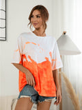 peopleterritory Casual Tie Dye Contrast Color T-Shirt For Women