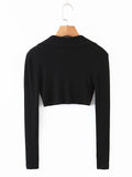 peopleterritory Casual V Neck Long Sleeve Cropped T-Shirt
