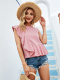 peopleterritory Chic Pink Ruffle Knitting Pullover Women T-Shirt