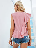 peopleterritory Chic Pink Ruffle Knitting Pullover Women T-Shirt