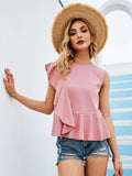 peopleterritory Chic Pink Ruffle Knitting Pullover Women T-Shirt