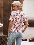 peopleterritory Chiffon Bowknot Neck Print Short Sleeve T-Shirt