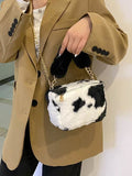 peopleterritory Cute Contrast Color Cow Fluffy Soft Shoulder Bag