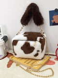 peopleterritory Cute Contrast Color Cow Fluffy Soft Shoulder Bag