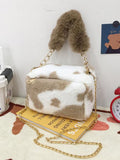 peopleterritory Cute Contrast Color Cow Fluffy Soft Shoulder Bag