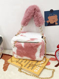 peopleterritory Cute Contrast Color Cow Fluffy Soft Shoulder Bag