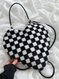 peopleterritory Dating Heart Shape Grid Plush Large Shoulder Bag