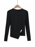 peopleterritory Easy Matching Slit Long Sleeve Crew Neck T-Shirt