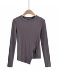 peopleterritory Easy Matching Slit Long Sleeve Crew Neck T-Shirt