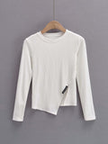 peopleterritory Easy Matching Slit Long Sleeve Crew Neck T-Shirt