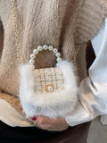 peopleterritory Faux Pearl Ladies Patchwork Hasp Shoulder Bag