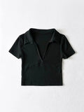 peopleterritory Korean Casual Solid V Neck Short Sleeve T-Shirt