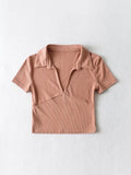 peopleterritory Korean Casual Solid V Neck Short Sleeve T-Shirt